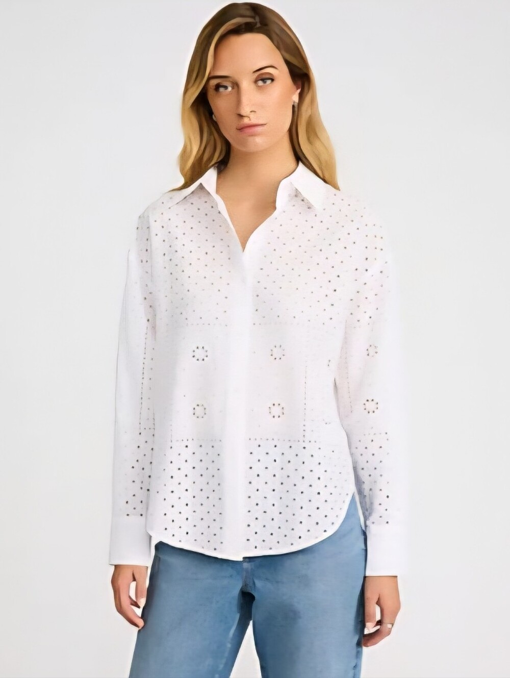 Express White Eyelet Button-Down Shirt